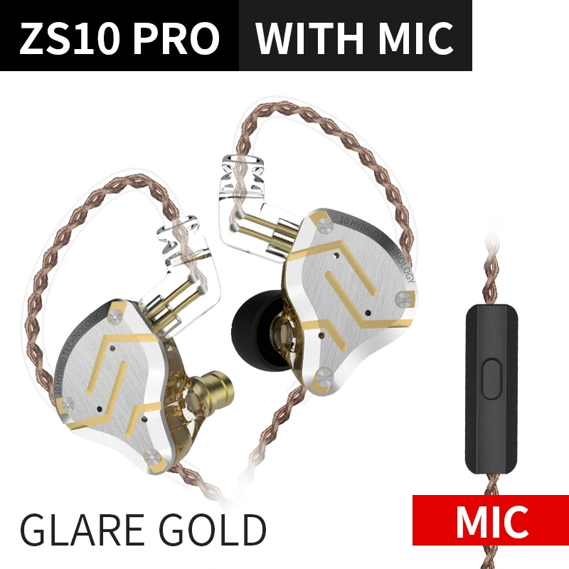KZ ZS10 Pro Gouden Koptelefoon 4BA + 1DD Hybride 10 drivers HIFI Bass Oordopjes In Ear Monitor Hoofdtelefoon Ruisonderdrukkende Metalen Headset