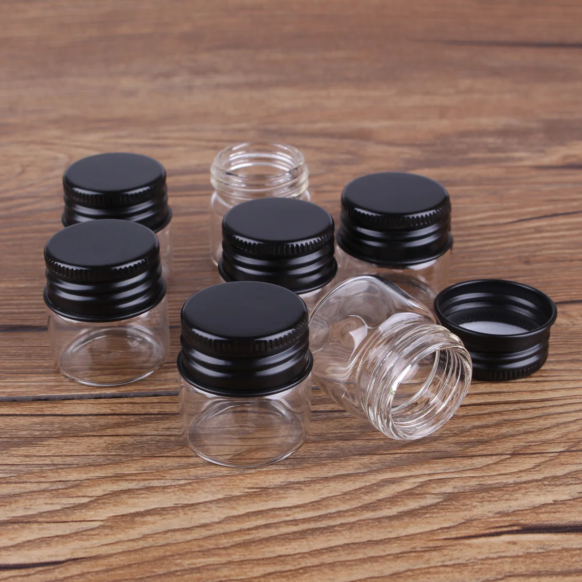 Bouteilles en Verre avec Bouchons en Aluminium Noir, Potion, Bocaux, Récipients, pour ixde Mariage, 10ml, 30x30mm, 5 Pièces