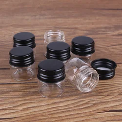 Botellas de vidrio con tapas de aluminio negro, frascos de vidrio, vasos de vidrio, botella de poción para fiesta de boda, 5 piezas, 10ml, 30x30mm