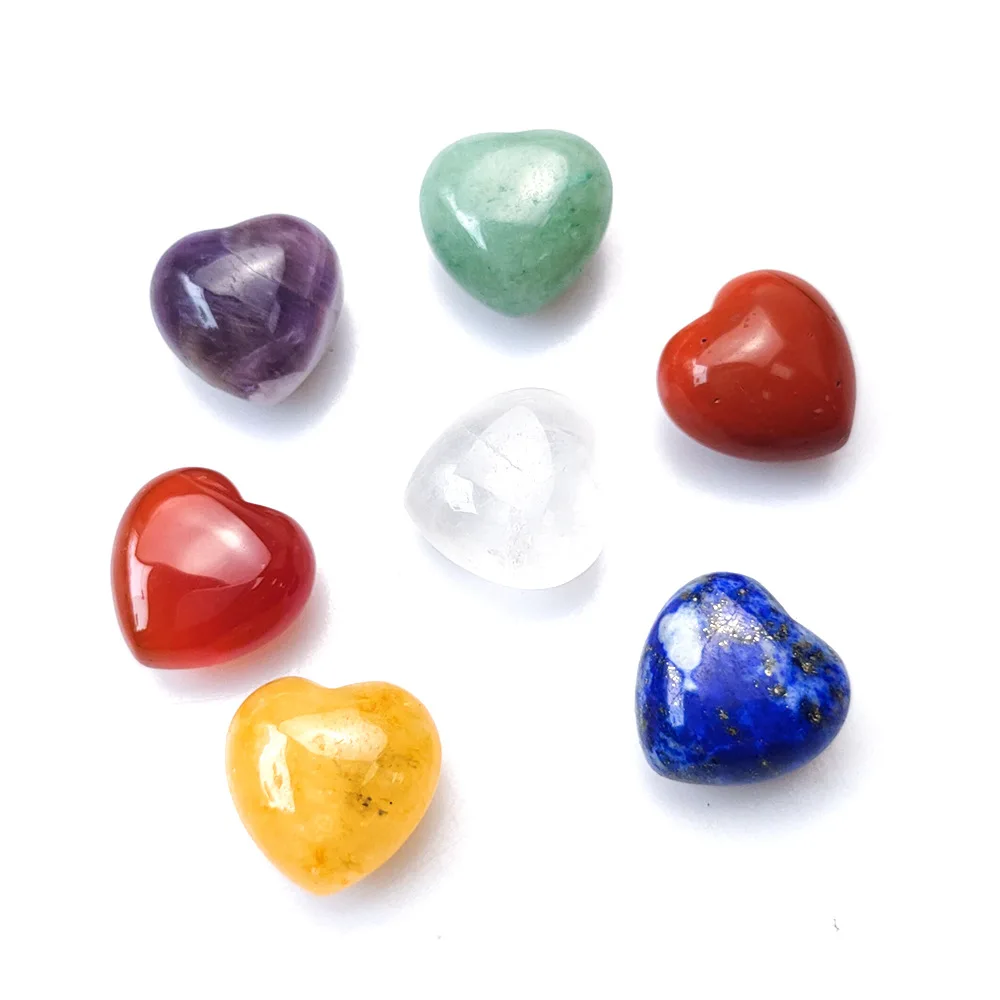 Natural 7 Chakra Yoga Energy Love Heart Stone Set Reiki Healing Crystals Irregular Stone Polished Stones Meditation Jewelry Gift