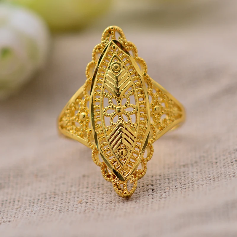 Annayoyo Unisex Arab Gold Color Big Wide Men Women Ring ,Wholesale African Party Ring Jewelry Gifts