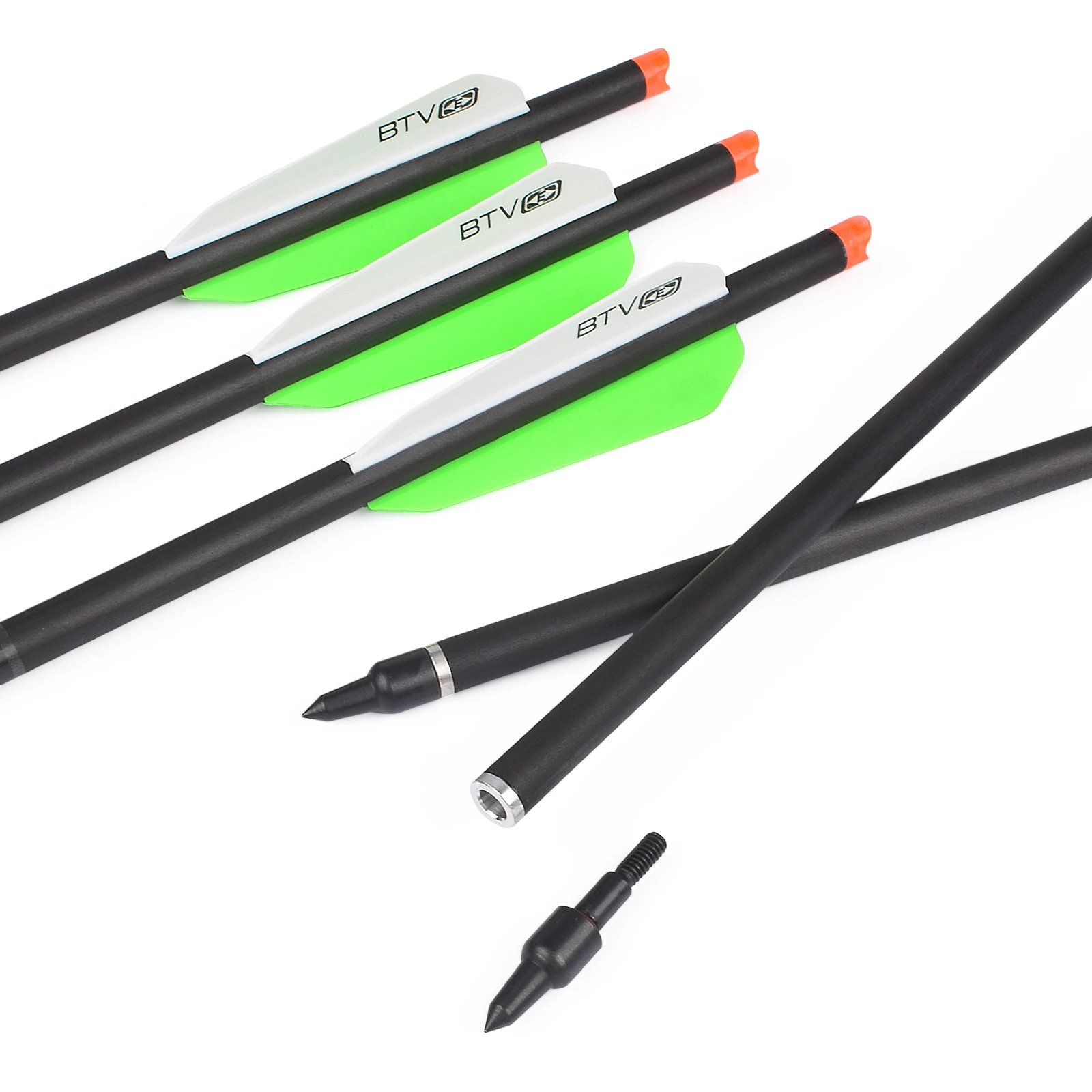 

20" Carbon Crossbow Bolts BTV Plastic Vane 8.8mm 125 Grain Screw Field Points Insert Archery Bow Outdoor Hunting