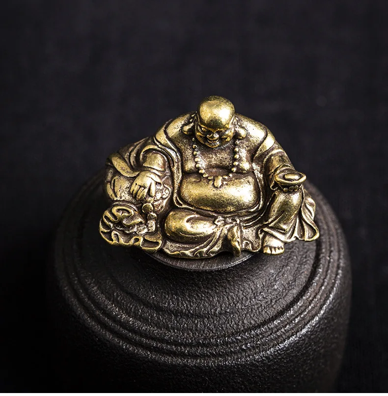 Antique Handmade Brass Buddha statue Maitreya figure DIY craft desktop ornament Miniature Fitting table decoration a1196