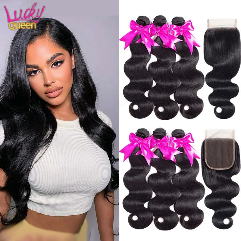 Peruvian Body Wave Bundles With 4x4 Lace Closure Remy Hair Extensions Bundles With 4*4 Lace Closure