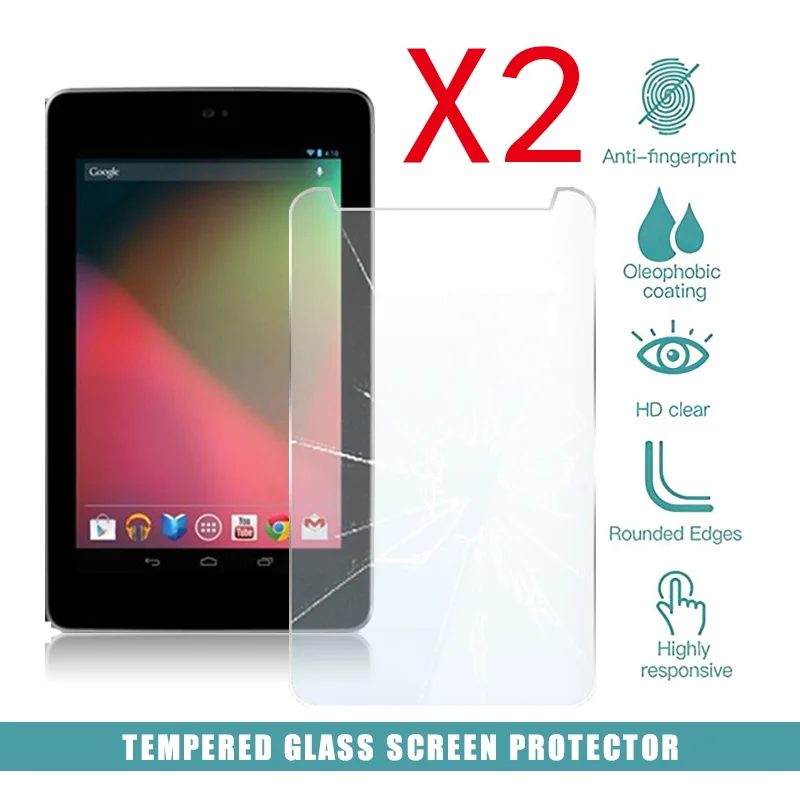 2Pcs Tablet Tempered Glass Screen Protector Cover for Google Nexus 7 1st Gen 2012 Full Coverage Anti-Fingerprint Tempered Film