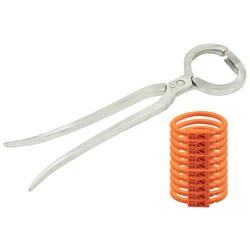 1PCS Plastic Bull Nose Ring Install Pliers and 10Pcs Plastic Cattle Bull Traction Ring Bovine Clamp Cattle Livestock Tools