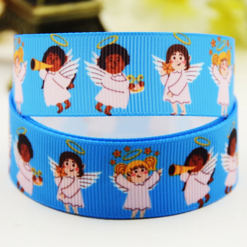 22mm 25mm 38mm 75mm Angel Cartoon printed Grosgrain Ribbon party decoration 10 Yards X-03452