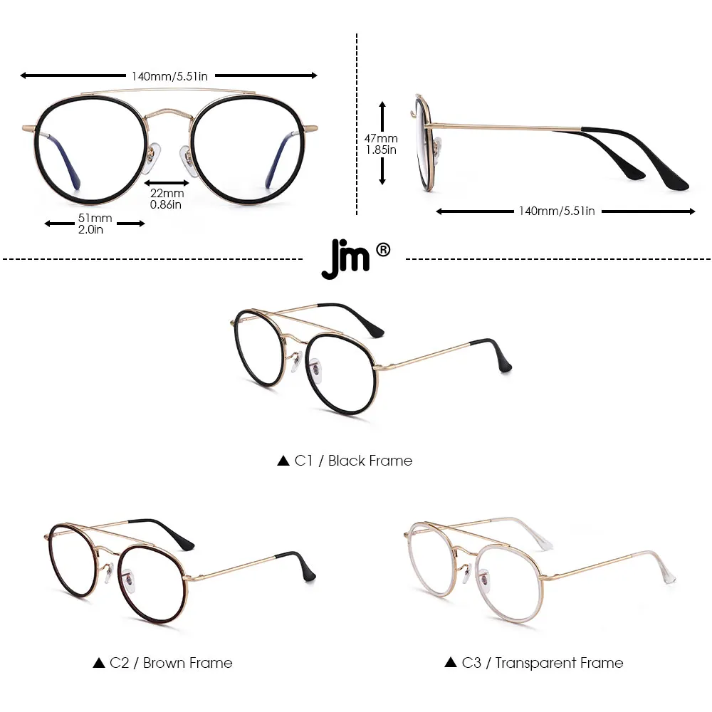 JM Vintage Round Computer Glasses Men Women Brand Designer Blue Light Blocking Eyeglasses Double Bridge