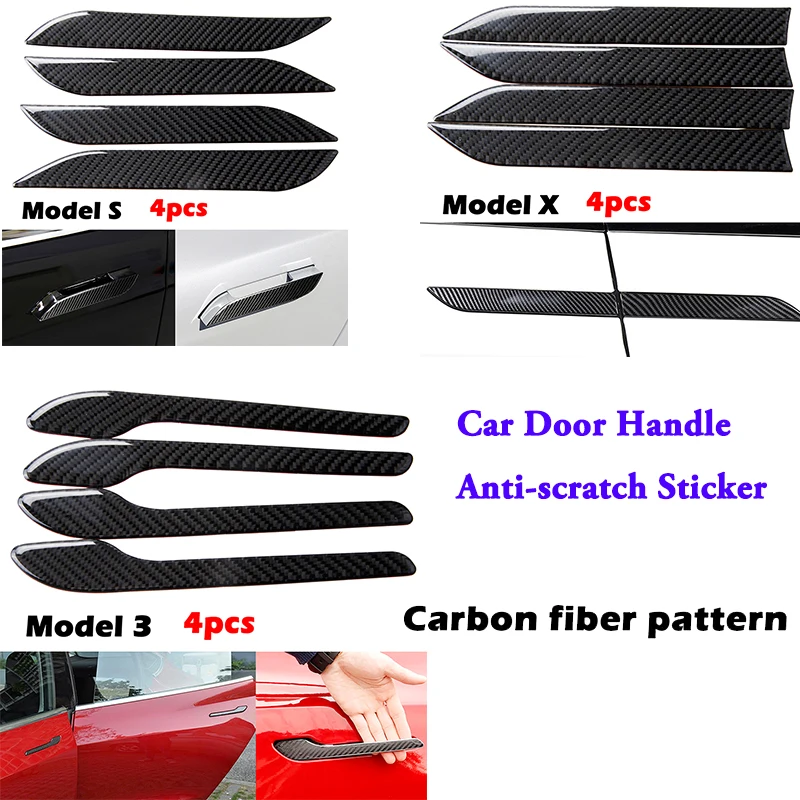 Car Door Handle Anti-scratch Sticker Real Carbon Fiber Trim Fit For Tesla Model 3 S X External Accessories Replacement 4pcs