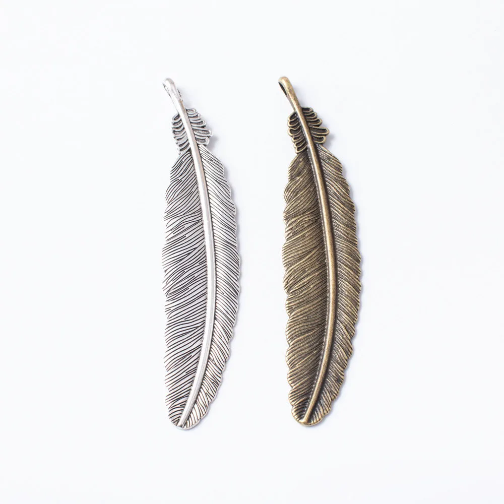 4PCS/Lot Pendants Antique Bronze color Silver Color Alloy Feather Charms  For DIY Bracelet Necklace Jewelry Making