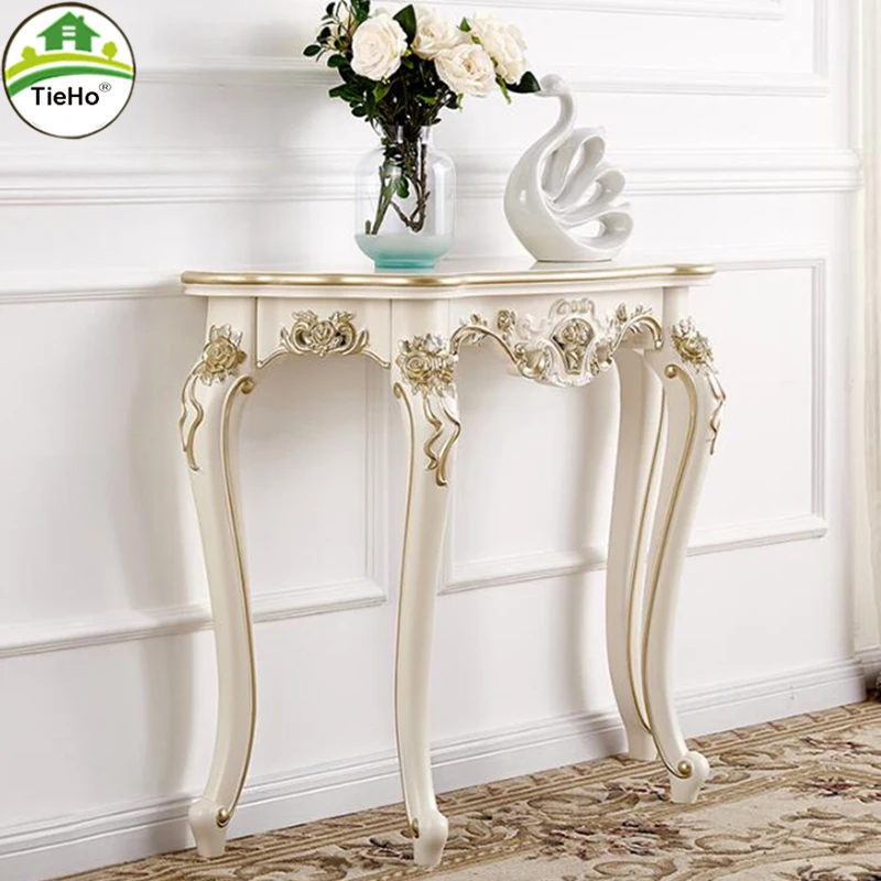 European-style Console Table Porch Table Hallway Narrow Side Table Semi Circle Entrance Table 100x30x88cm Ivory White Furniture