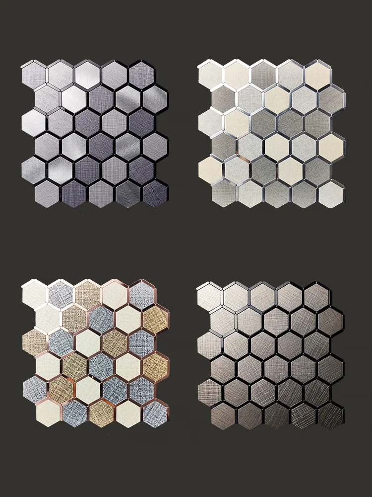 

18pcs/boxHexagonal Mosaic Wall Paste Self-adhesive Ceramic Tile Background Wall Aluminum Plastic Plate Back Glue Metal Wall Tile