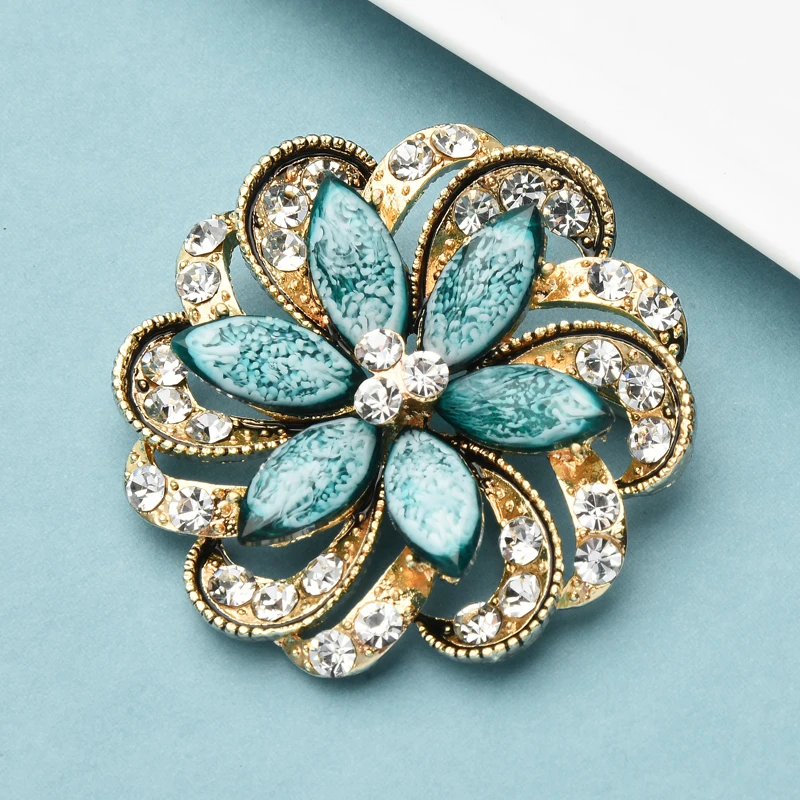 Wuli&baby Rhinestone Round Flower Brooch For Women New All Match Flower Party Casual Brooch Pin Gifts