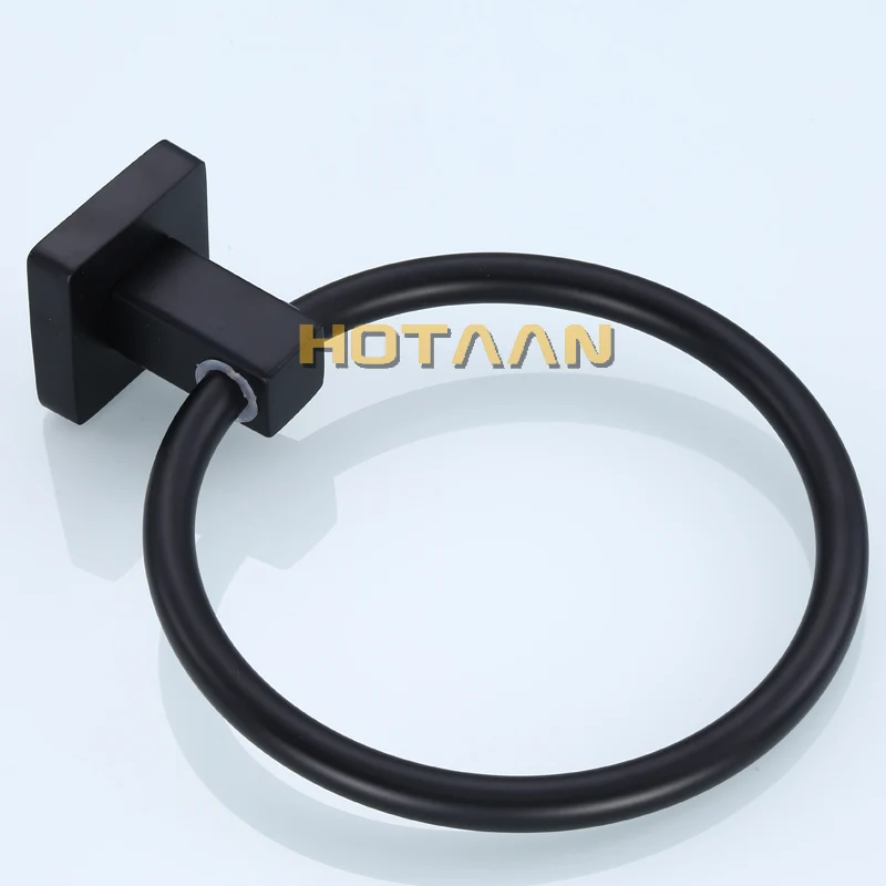 Matte Black Finish Stainless Steel Bathroom Towel Holder Wall-Mounted Round  Towel Rings ,Towel Rack YT-10791-H