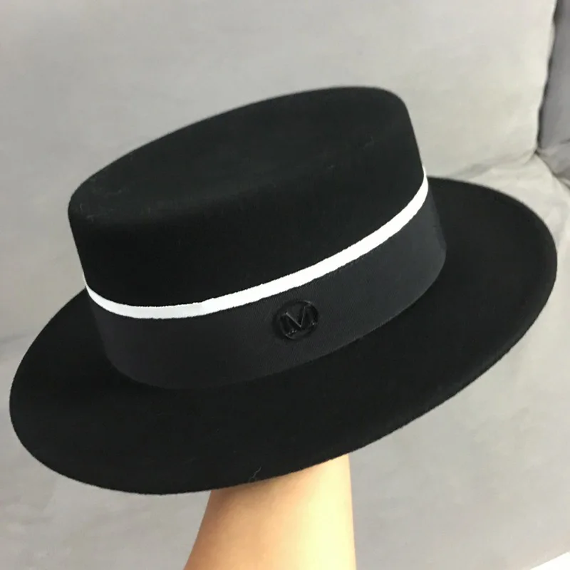 New Wool Boater Hats for Women Black Winter Hat Wide Brim Fedora Hat 100% Wool Hat Lady Church Party Floppy Porkpie Style