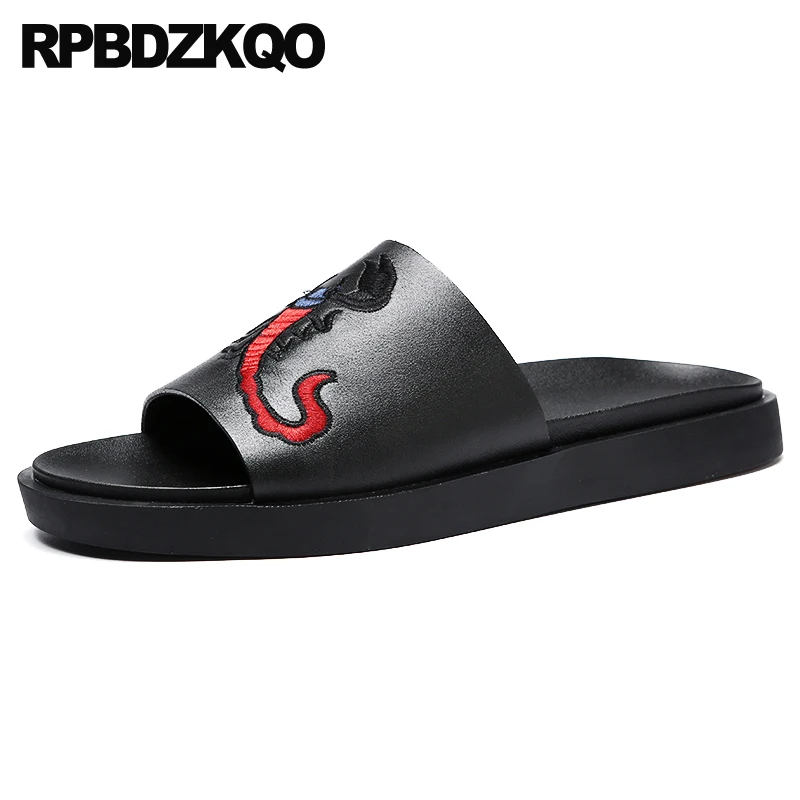 

Nice Slides Embroidery 2023 Shoes Water Open Toe Black Waterproof Platform Men Sandals Leather Summer Slip On Slippers Designer