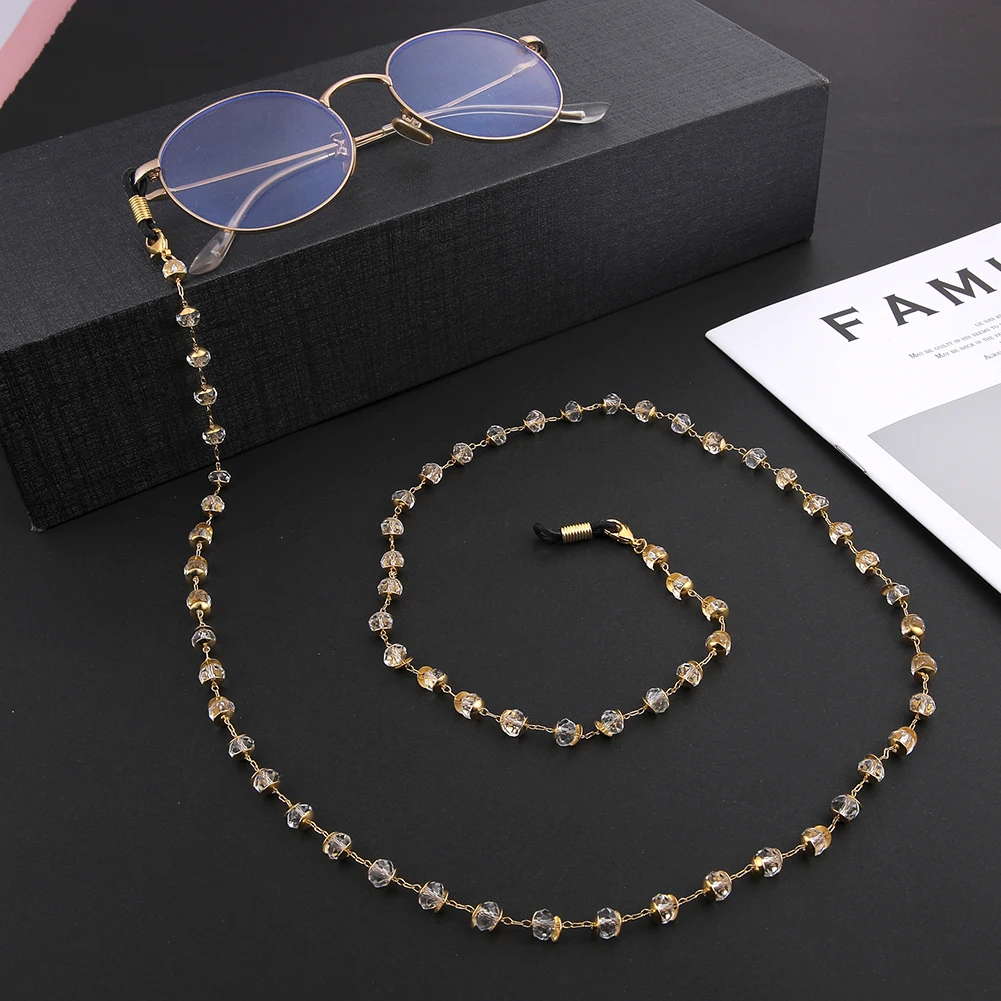 Skyrim Women Crystal Beaded Glasses Chain Gold Color Metal Eyeglasses Lanyards Strap Rope Eyewear Cord Chains for Sunglasses