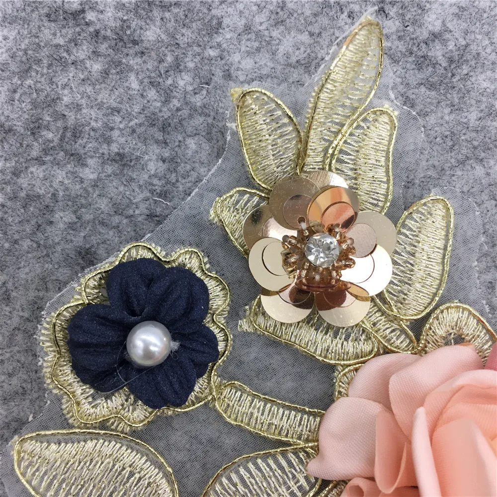 1 piece for sale lace chest decoration 3D three-dimensional flower sequin embroidery DIY clothing craft supplies accessories