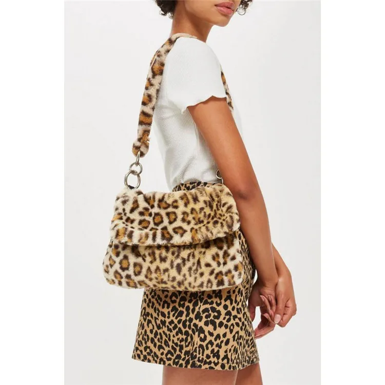 Fur Bag animal print leopard bag women ladies winter warm crossbody bags famous Brand Large Capacity shoudler Clutch 2019 new