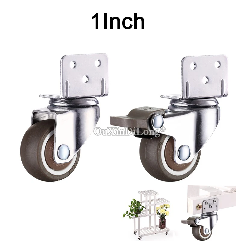 

4PCS 1 Inch Furniture Flower Stand Casters Crib Rubber Wheel L Type Swivel Mute Brake Caster Furniture Hardware Fittings GF409