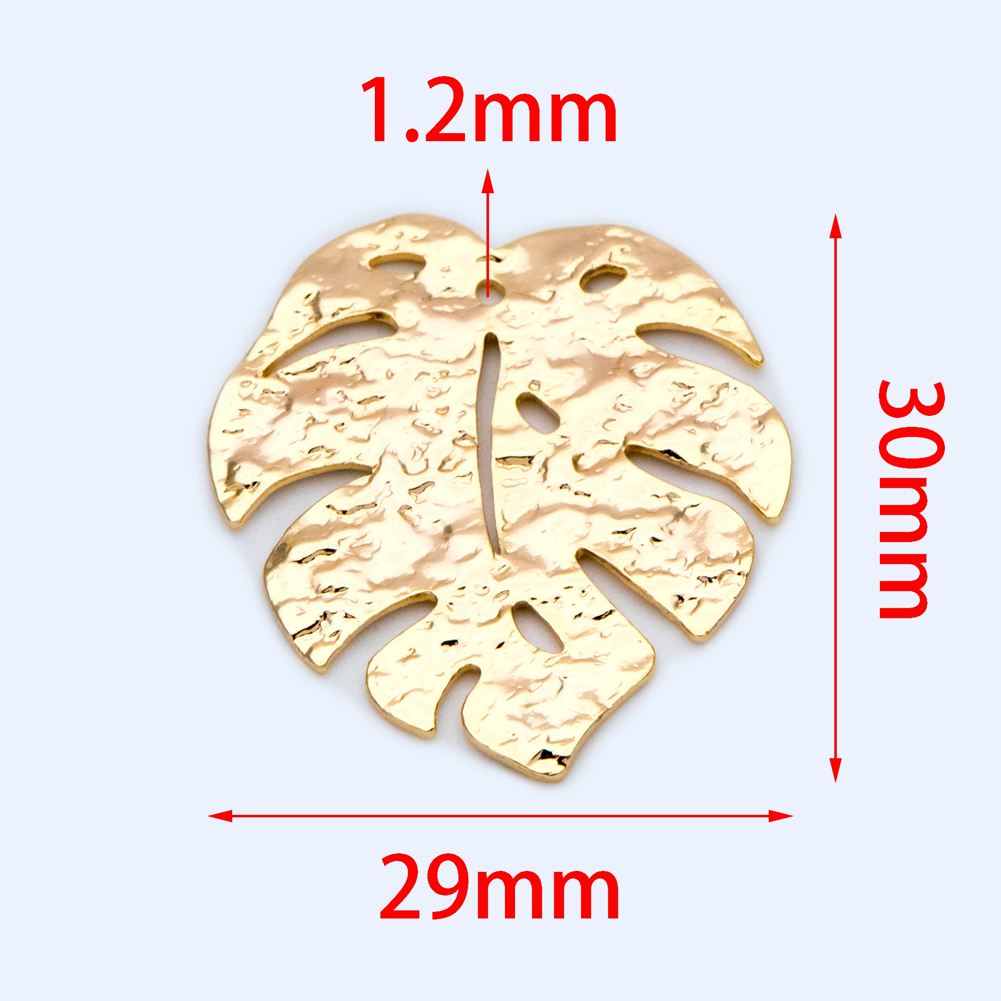 10pcs Gold Plated Brass Textured Monstera Leaf Charm, 30mm, Hammered Palm Tree Leaves Pendants For Jewelry Making DIY (GB-1403)