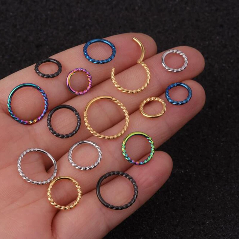 1PC 6mm to 12mm 16g Stainless Steel Hinged Segment Clicker Ring Nose Septum Piercing Helix Cartilage Daith Twist Hoop