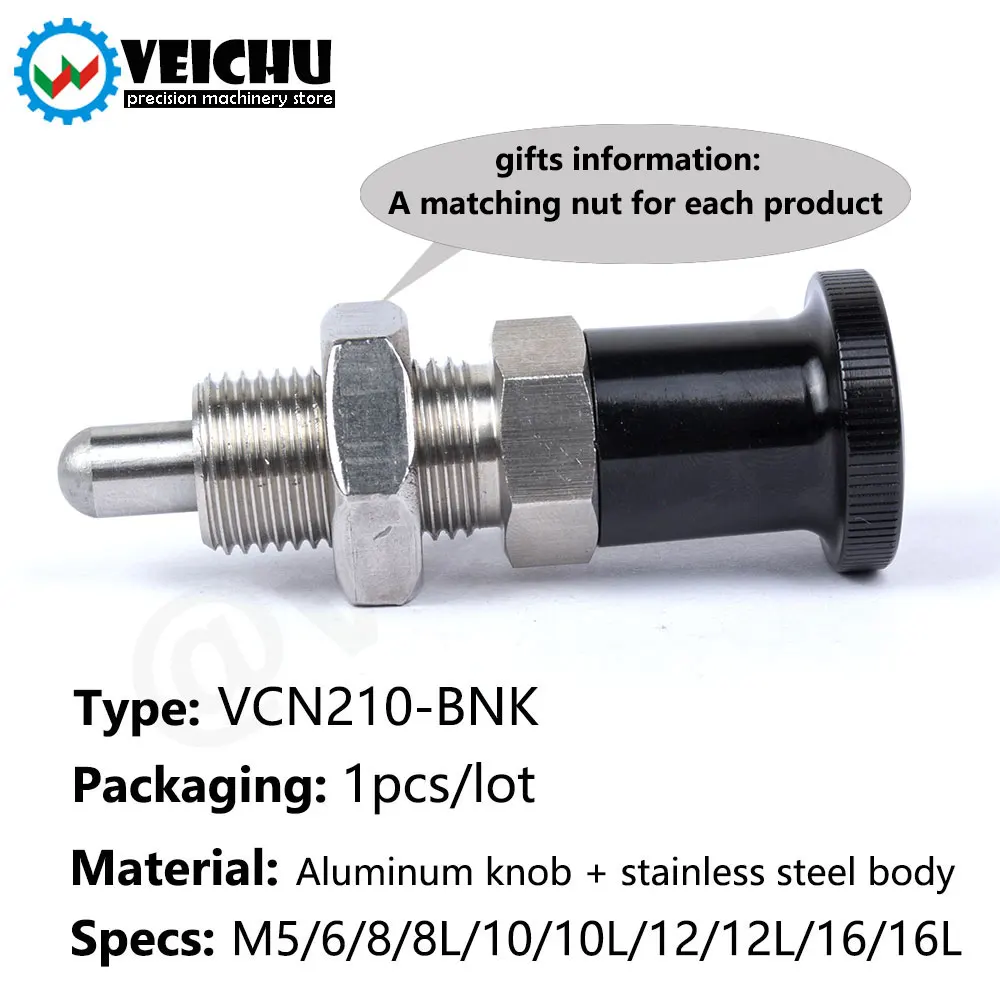 VCN210-BNK 1pcs Stainless Steel Aluminum Knob Return-Type Index Plungers With Locating Function For Precise Positioning Free Nut