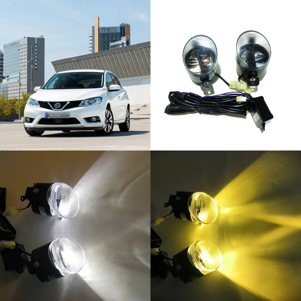 

July King Bifocal Car LED Fog Lamp Case for Nissan Pulsar 2014-2018, Daytime Running Light DRL +6000K High Beam + 4300K Low Beam