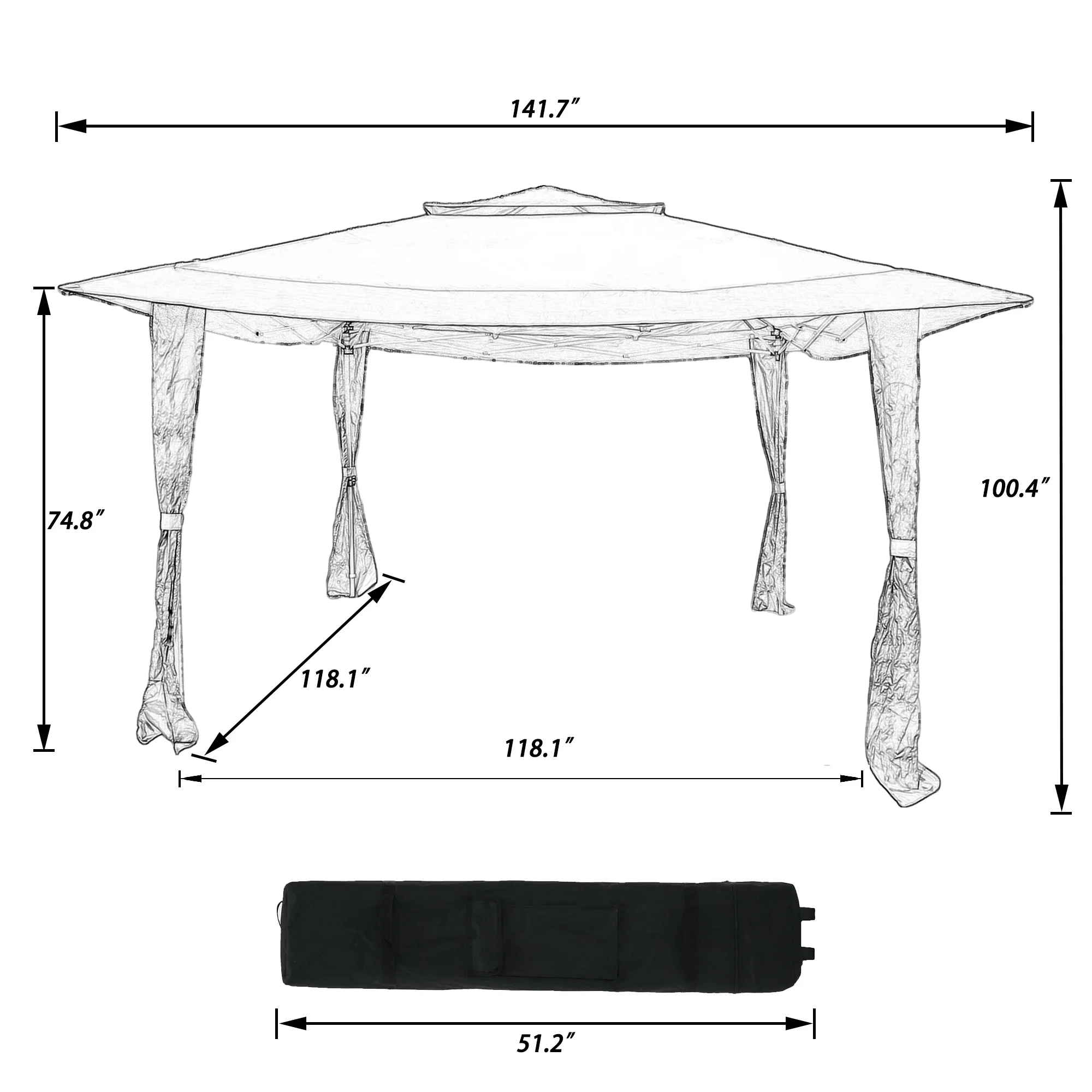 11x11Ft Outdoor Pop Up Gazebo Tent Suitable for Patio&Garden 140 Square Feet Shade Portable W/ Carry Bag&Counterweight Sandbags