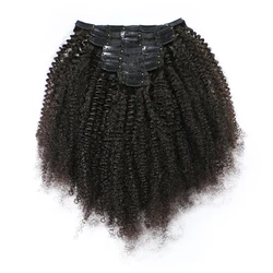 Hair Clips In Brazilian Human Hair Afro Kinky Curly Clip In Hair Extensions 8 Pieces And 120g/Set Natural Color Remy Hair