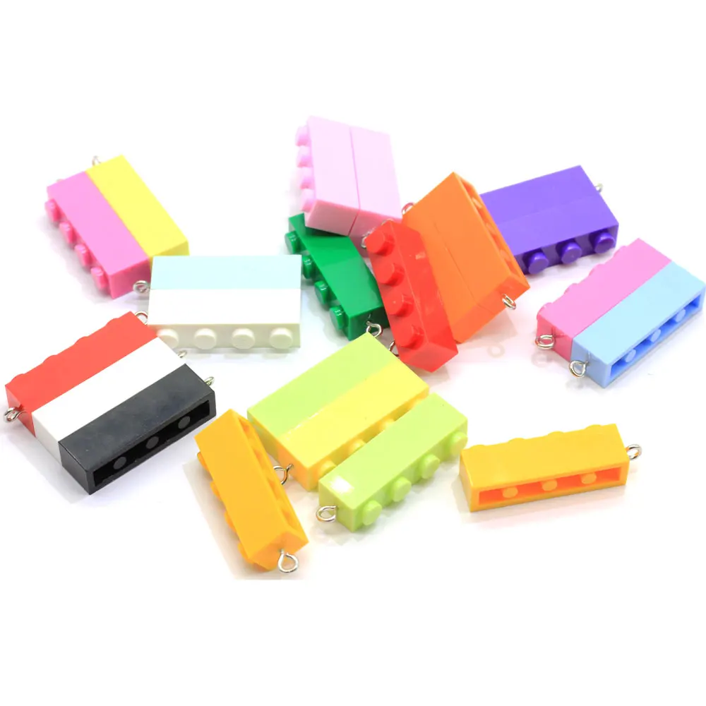 50/100pcs Colorful Plastic Building Block Keychain DIY Charms Toy Decor Findings Punk Earrings Phone Case Necklace Jewelry Penda