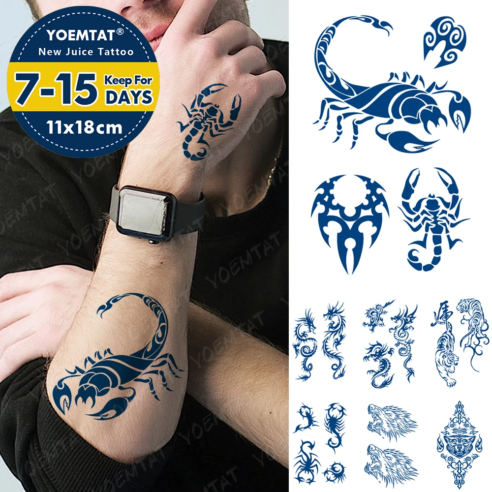 Ink 15 Days Lasting Waterproof Temporary Tattoo Sticker Scorpion Dragon Tiger Wolf Totem Flash Tatto Women Men Body Art Tattoos