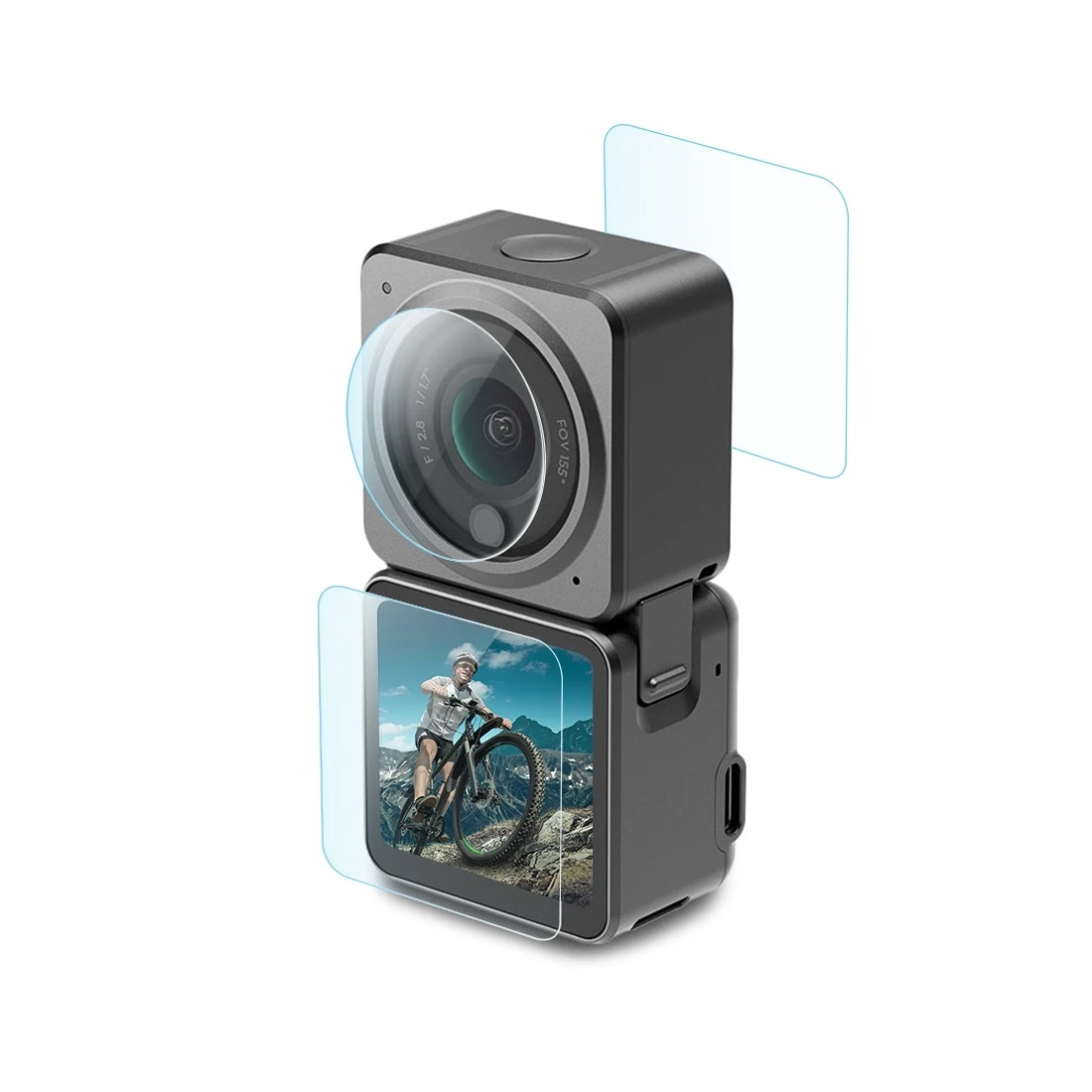 PULUZ 3 in 1 Lens + Front and Back LCD Display 9H 2.5D Tempered Glass Film For DJI Action 2 Camera Accessories