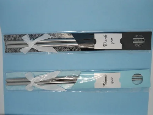 Free shipping 10pairs/lot  East Meets West Stainless-Steel Chopsticks Wedding Favors in Artistic Sleeve