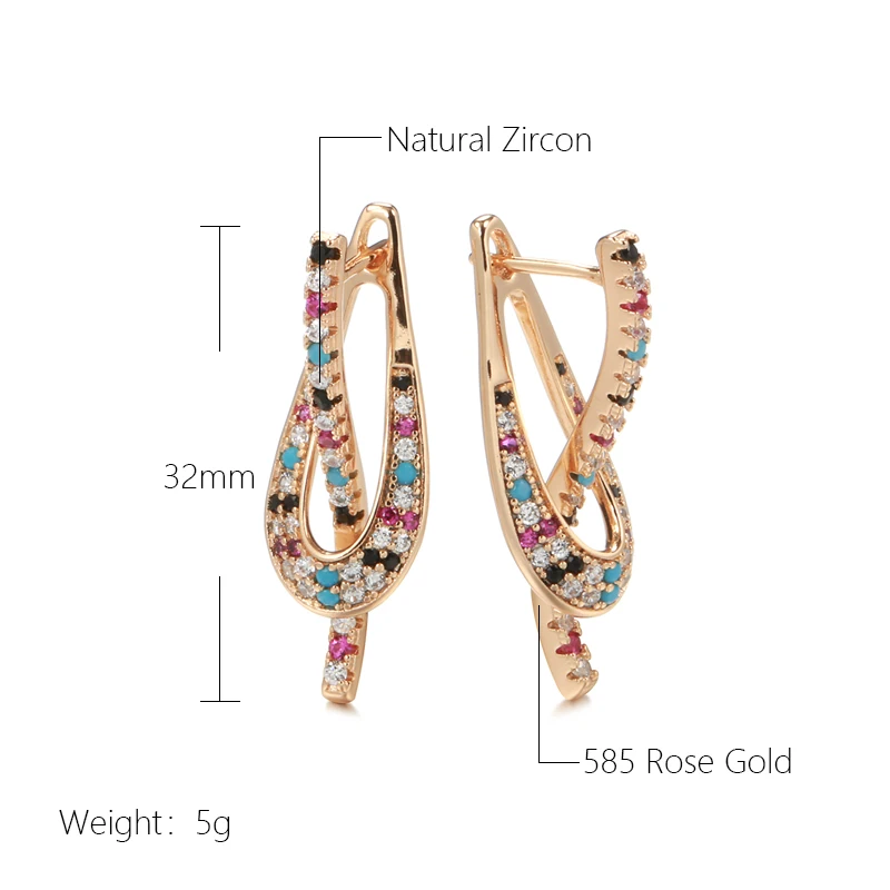 Kinel Hot Fashion 585 Rose Gold Color Dangle Earrings for Women Unusual Colorful Natural Zircon Accessories Daily Fine Jewelry