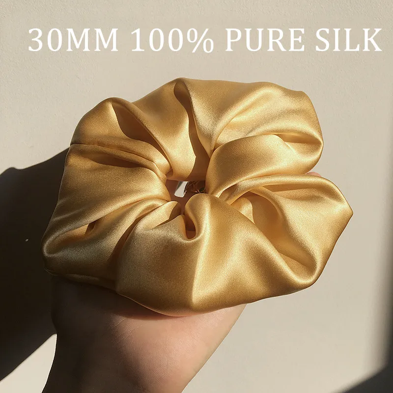 

100% 30MM Silk Hair Scrunchies Width 6cm Elastic Hair Bands Women Ponytail Holder Hair Ties Rope Luxury Handmade