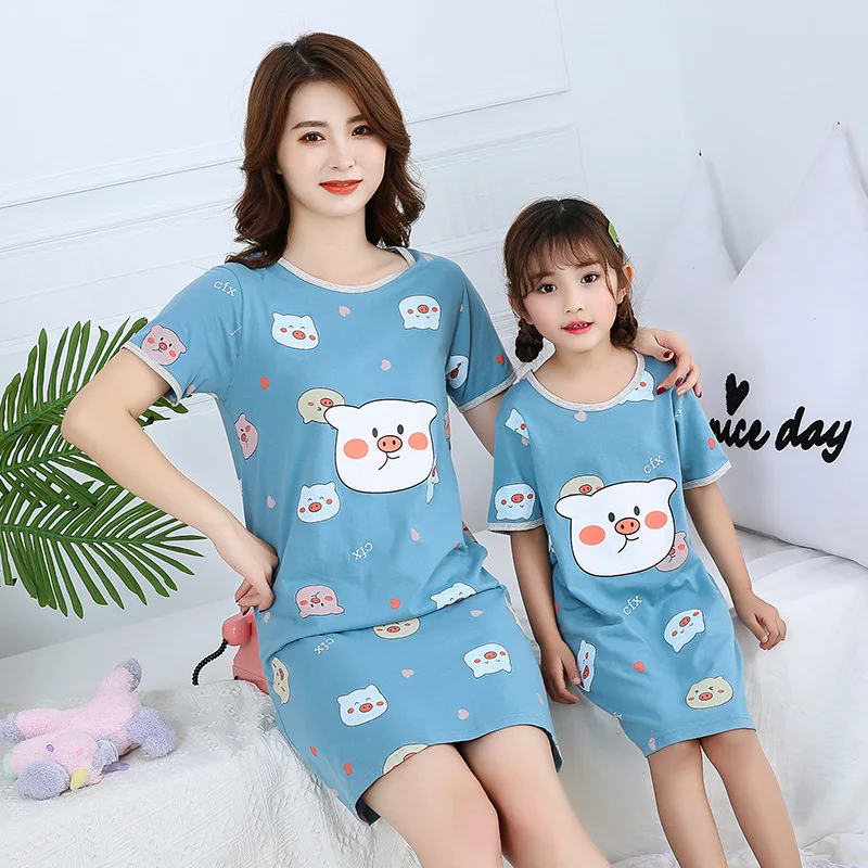 Cartoon Cotton Parenting Night Dress Women Princess Nightgowns Girls Unicorn Sleepwear Nightwear Thin Nighty Gecelik