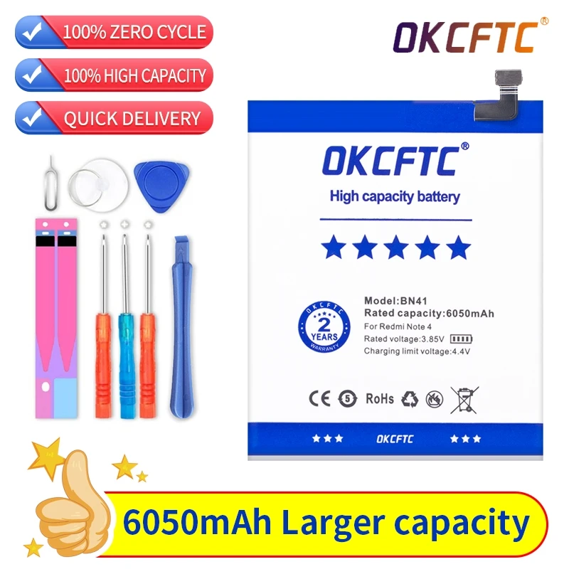 2021 Original Replacement Battery BN41 6050mAh for Xiaomi Redmi Note 4 MTK Helio X20 Redmi Note 4X MTK Helio X20 Bateria