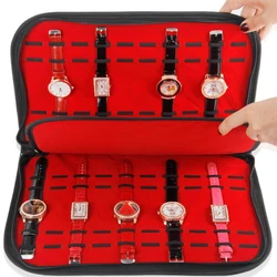 Multifunction Portable Watch Strap Organizer Leather Velvet Watches Storage Bag Organizer Holder Watch Travel Case Pouch Red