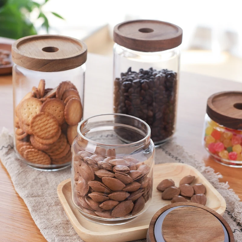300ML Small Decorative Glass Tea Bottle Jars For Spice Food Candy Loose Tea Bags With Airtight Wood Lids Caps Stackable Vintage