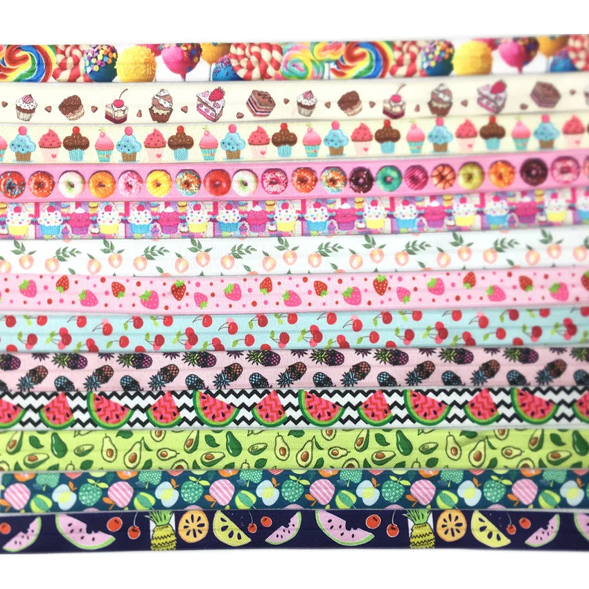 30pcs/Lot Wholesale Fruits Cake Print Elastic Band Watermelon Cherry Avocado Hair Tie Ribbon Bracelet Donut Ponytail Holder