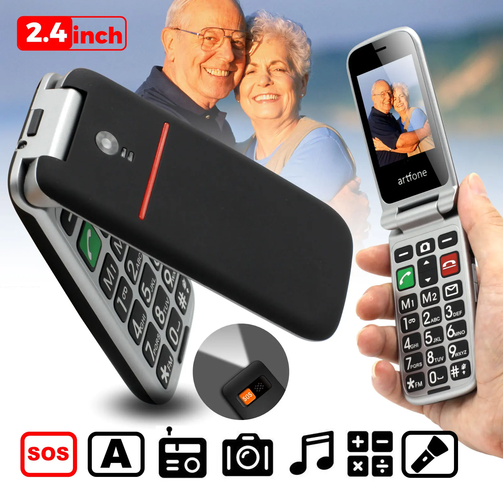 Flip Big Button Senior Mobile Phone Artfone CF241A For Elderly Unlocked Celulares Duall Sim Wireless FM SOS Bluetooth GSM 2G