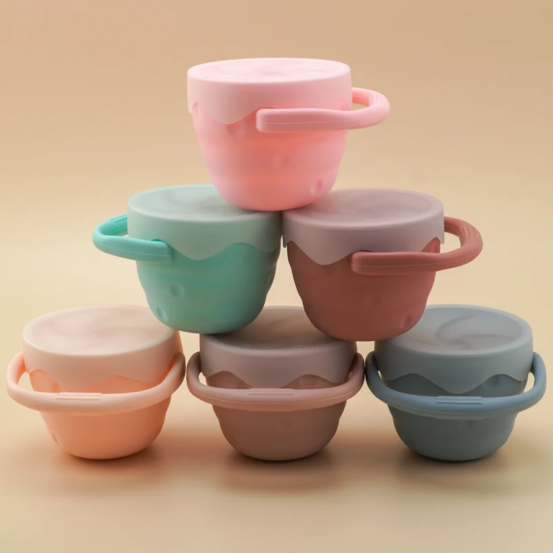 Pieghevole in Silicone Snack Cup scatola di immagazzinaggio bottiglia bambino Snack Catcher pieghevole Baby Cup nessun versamento coperchio contenitore morbido per alimenti solidi