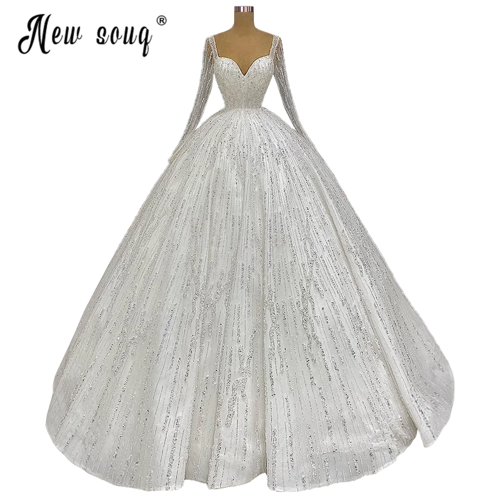 Wunderschöne Lange Hülse EINE Linie Hochzeit Kleid 2022 Perlen und Perlen Prinzessin Vestido De Novia Braut Prinzessin Brautkleid Plus größe