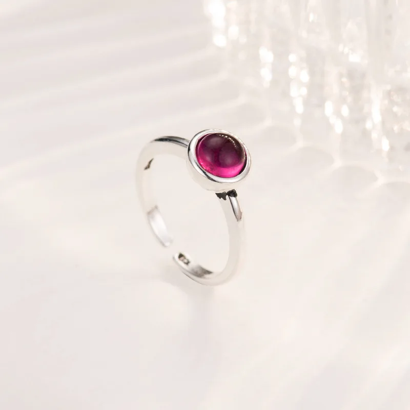 925 Sterling Silver Round Red Open Rings For Women Vintage Style Lady Prevent Allergy Sterling-silver-jewelry