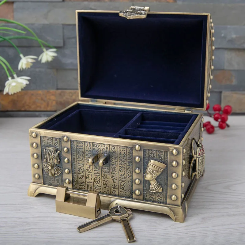 Egyptian style treasure chest with lock 2 layers vintage jewelry box carrying case trinkets packaging cosmetic storage box Z058