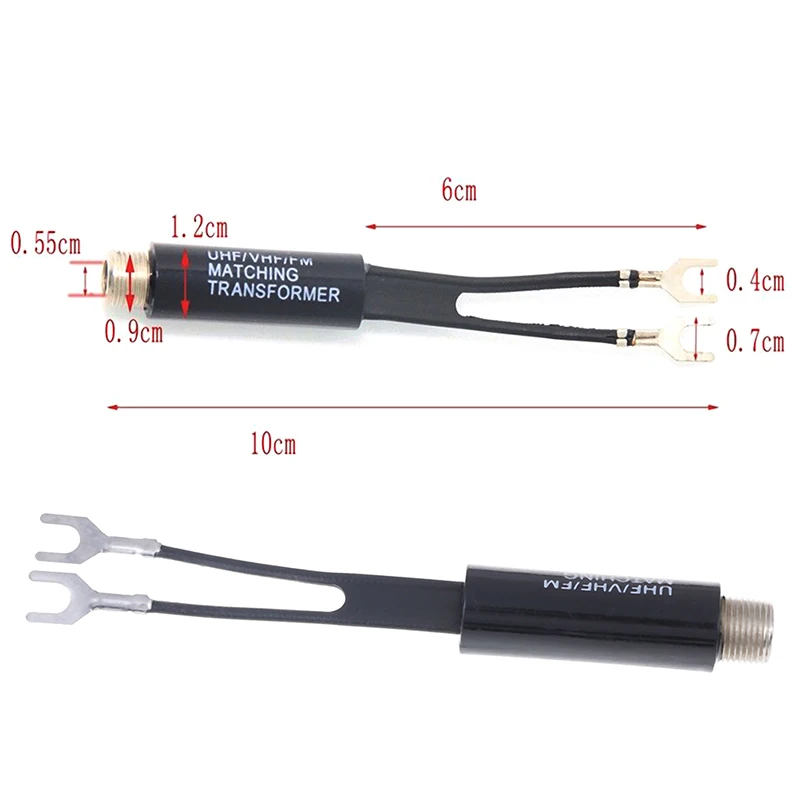 2 sztuk UHF/VHF/FM/TV F kabel 75-300 Ohm Balun dopasowania anteny Adapter transformatora