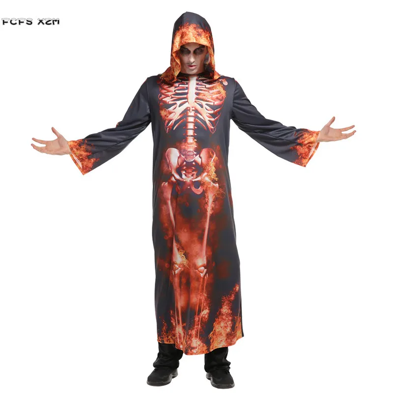 Scary Men Hell Devil Demon Cosplay Halloween Burning Skeleton Costume Carnival Purim Parade Masquerade Nightclub Bar Party Dress