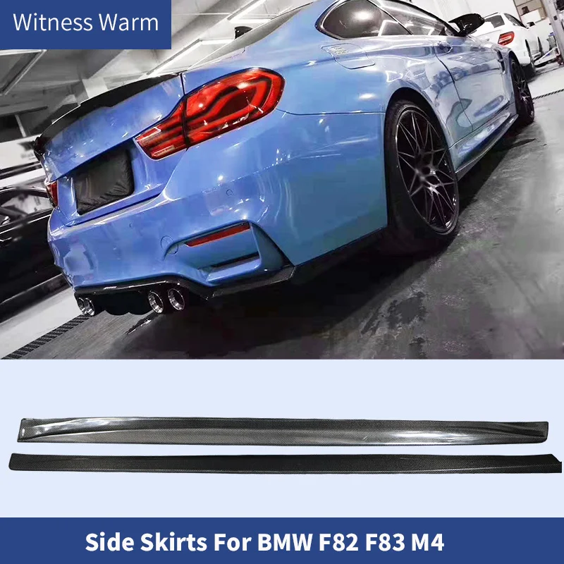 For M4 Carbon Fiber Side Skirts Side Bumper Lip Apron for Bmw F82 F83 M4 Coupe Convertible 2014-up Styling Side Skirts