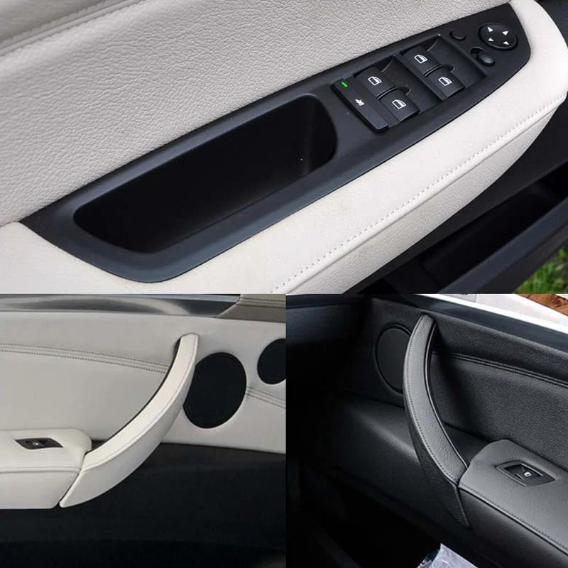 LHD Upgraded Interior Door Handle with Leather Cover Assembly Full Set For BMW X5 X6 E70 E71 E72 2007-2014